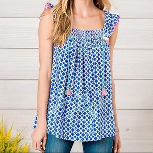 Blue Geometric Print Sleeveless Top